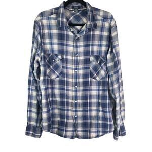 Arizona Mens‎ Blue Western Plaid Pearl Snap Button Up Size XL